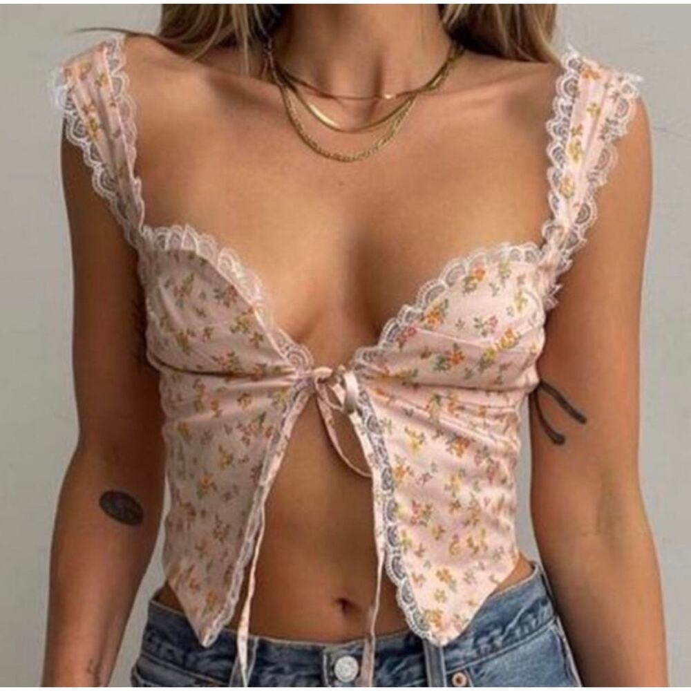 RUMOURS Size Medium Cottagecore Milkmaid Corsette Prairie Garden Lace Floral